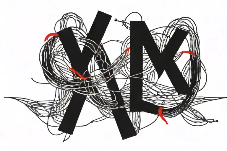 the phrase 'meant to be' in fine line with a thin red string tying the letters   tattoo design idea