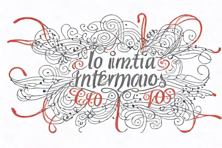 Quote 'lo intentamos ' in cursive no background and a fine red string across the letters  tattoo design idea