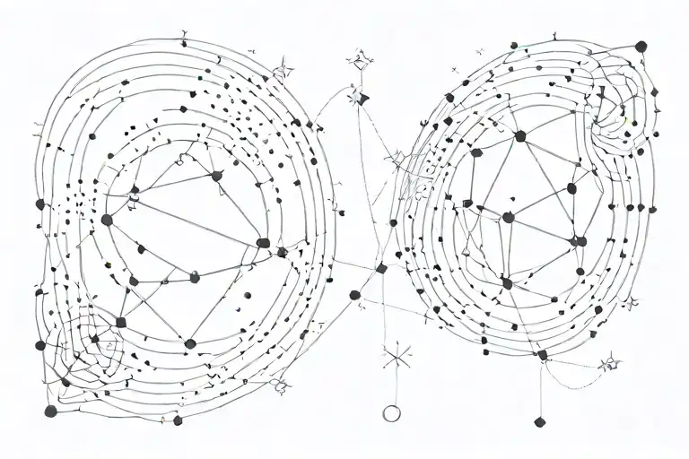 fine line tattoo of the  gemini constellation next to the Taurus constellation. with dots and lines  tattoo design idea