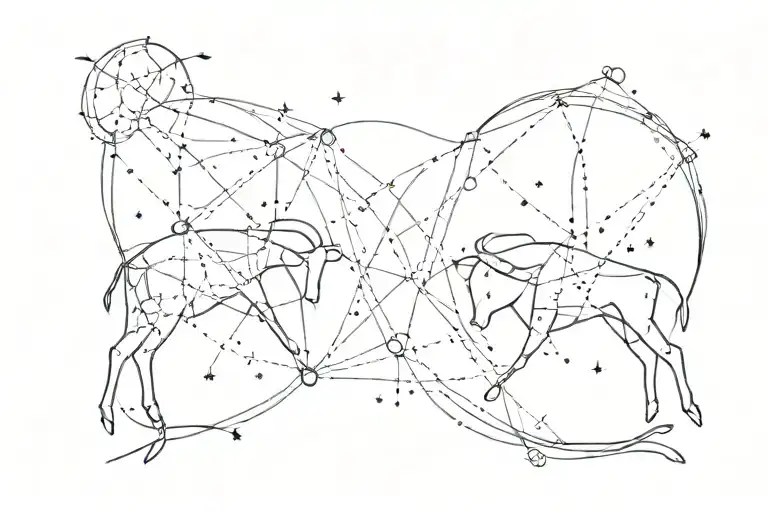 fine line gemini constellation and Taurus constellation intertwined tattoo design idea