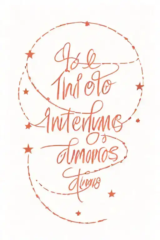 the quote 'lo intentamos' the font is made of a red string surrounded by fine stars and planets  tattoo design idea