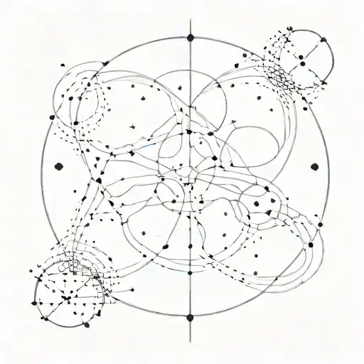 A celestial scene with stars, dots, and lines forming the Gemini and Taurus constellations intertwined in a cosmic dance tattoo design idea