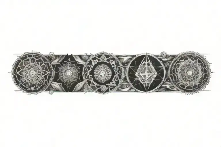 Detailed, fine line, Tattoo of the seven chakras. No background tattoo design idea