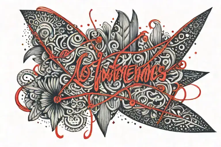 the phrase 'lo intentamos' in fine line with a thin red string tying the letters   tattoo design idea