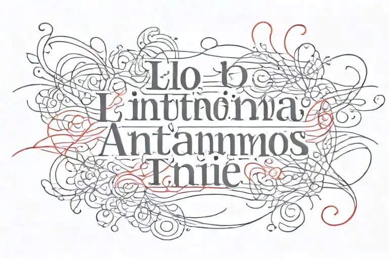 Quote 'lo intentamos ' in cursive, no background and a fine red string tying the letters tattoo design idea