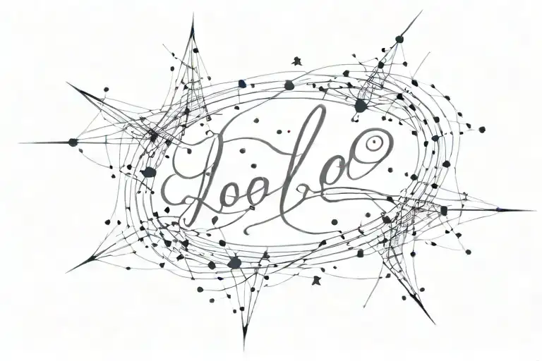 intertwine in cursive "lo" "intentamos" remove any background. over an elegant constellation. Add an elegant red line tattoo design idea