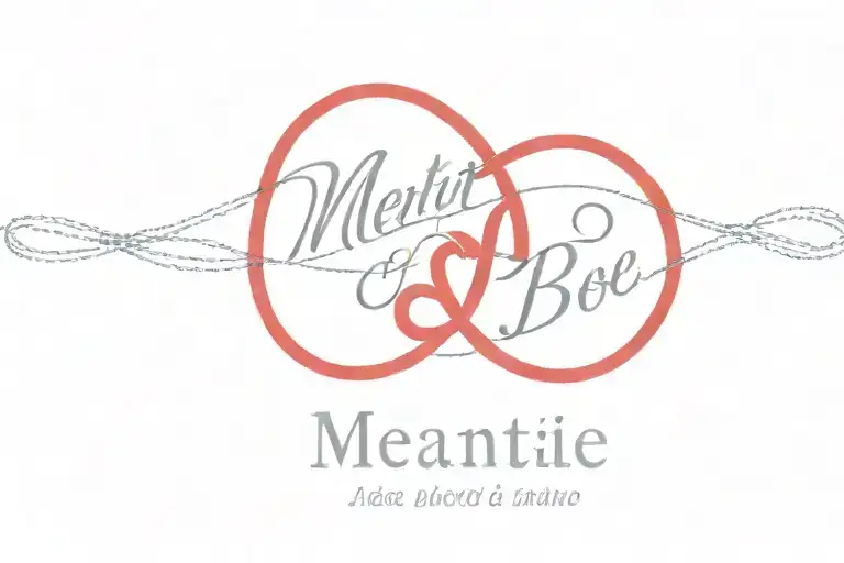 A fine line and dotted design of two intertwined red rope strings with the quote 'meant to be' in cursive  tattoo design idea