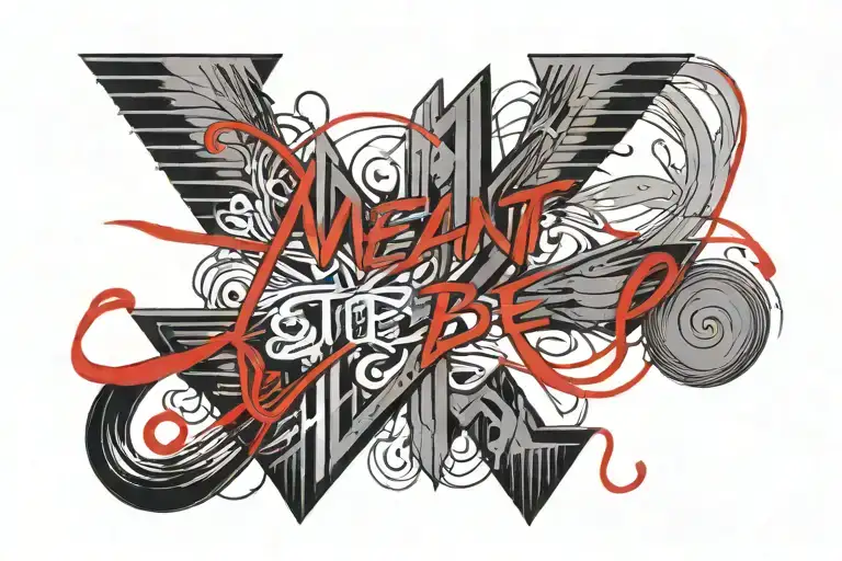 the phrase 'meant to be' in fine line with a thin red string tying the letters   tattoo design idea