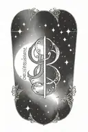 A delicate dotwork design featuring the word 'intentamos' in a celestial font, surrounded by Gemini and Taurus constellation patterns tattoo design idea