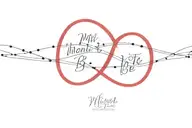 A fine line and dotted design of two intertwined red strings with the quote 'meant to be' in cursive  tattoo design idea
