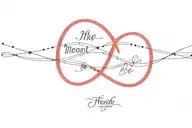 A fine line and dotted design of two intertwined red strings with the quote 'meant to be' in cursive  tattoo design idea