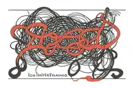 A pattern of red strings resembling the Akai Ito legend with the quote 'lo intentamos' no back ground  tattoo design idea