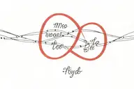 A minimalist dotted design of two intertwined red strings with the quote 'meant to be' tattoo design idea