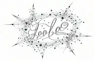 intertwine in cursive "lo" "intentamos" remove any background. over an elegant constellation. Add an elegant red line tattoo design idea