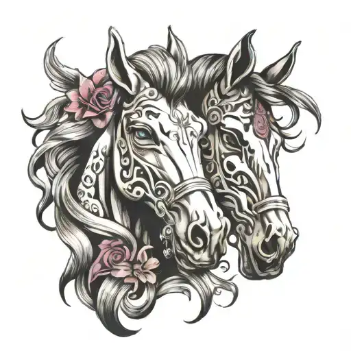horse and drama masks tattoo design idea