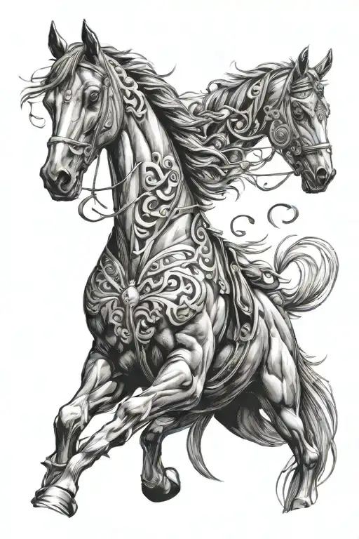 horse and drama masks tattoo design idea