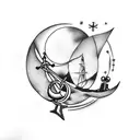 upper thigh/hip bone tattoo, including a moon, flowers, an anchor  tattoo design idea