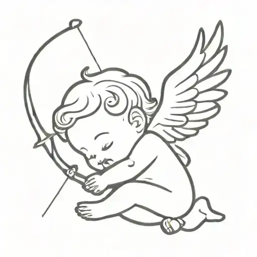 little baby angel with bow and arrow tattoo design idea