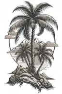 Palm trees and mountains tattoo design idea