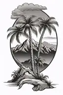 Palm trees and mountains tattoo design idea