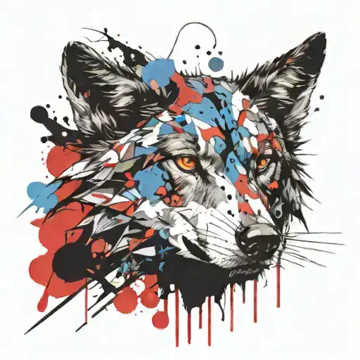 a wolf with one red eye and one blue eye tattoo design idea