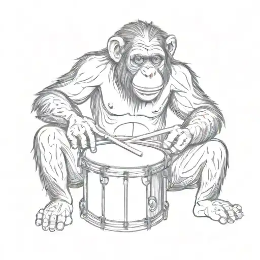 chimpanzee drawing playing drum only unpainted drawing for tattoo tattoo design idea