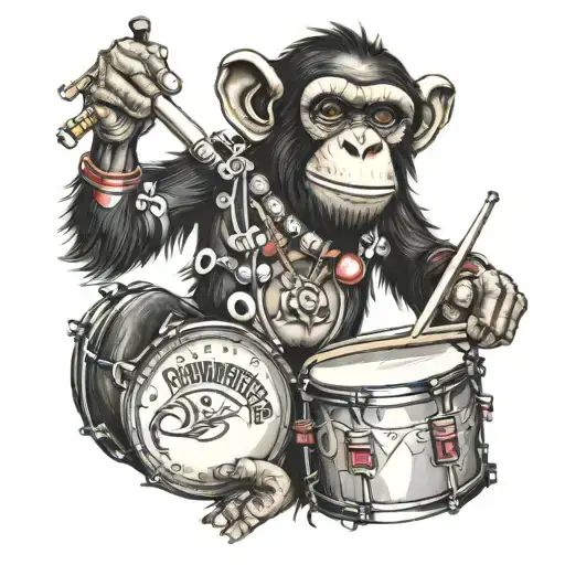 chimpanzee drawing playing drum only unpainted drawing for tattoo tattoo design idea