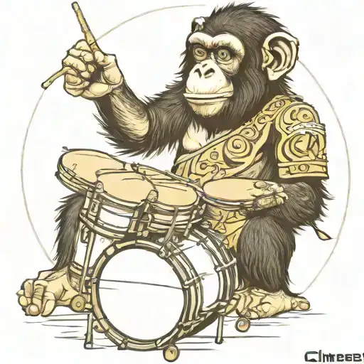 chimpanzee drawing playing drum only unpainted drawing for tattoo tattoo design idea