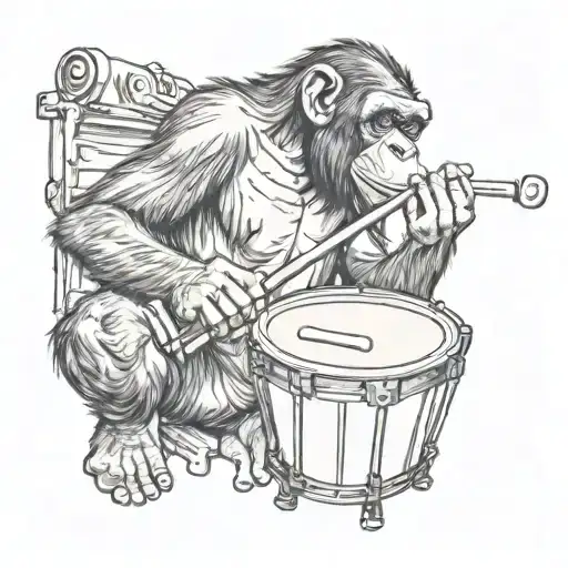 chimpanzee drawing playing drum only unpainted drawing for tattoo tattoo design idea