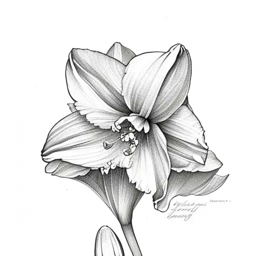 daffodil, larkspur, morning glory bouquet  tattoo design idea