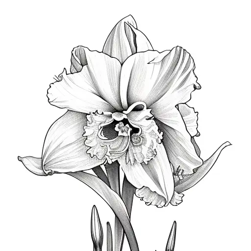 daffodil, larkspur, morning glory bouquet  tattoo design idea