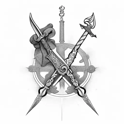 crossed swords fine line  tattoo design idea
