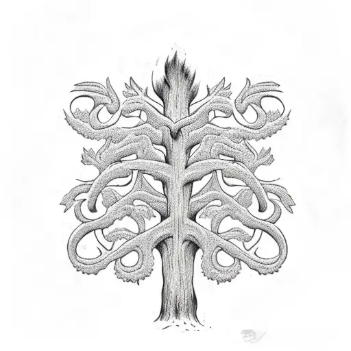 oak tree with infinity symbol carved in trunk tattoo design idea