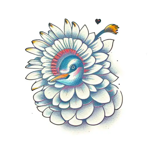 penguin and gerbera tattoo design idea