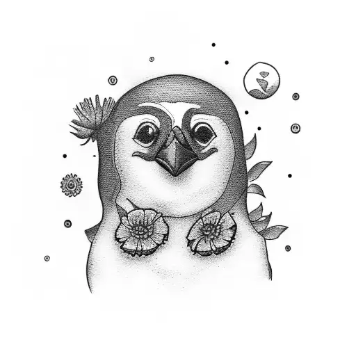 penguin holding a gerbera tattoo design idea