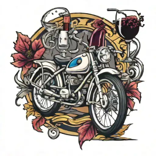 BMW, Bicycle, wine glass tattoo design idea