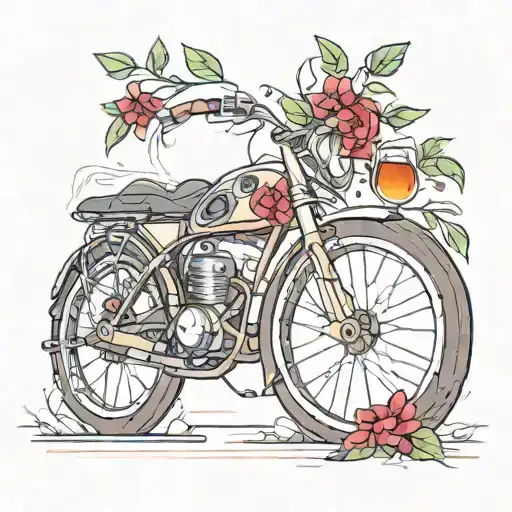 bmw with oxytocin, a bike wheel, and a wine glass  tattoo design idea