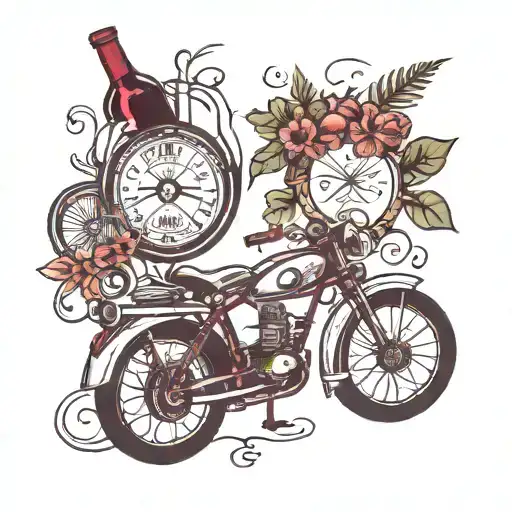 bmw symbol with glass of wine and bicycle  tattoo design idea