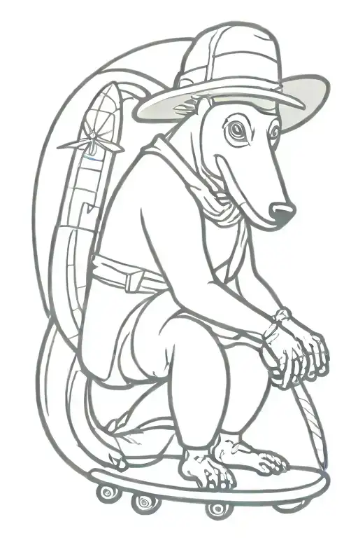 kangourou skateboard banana wearing fishing hat riding tattoo design idea