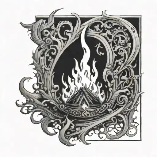 Fire, beautiful flame, many details, broad perspective, fire from the ground tattoo design idea