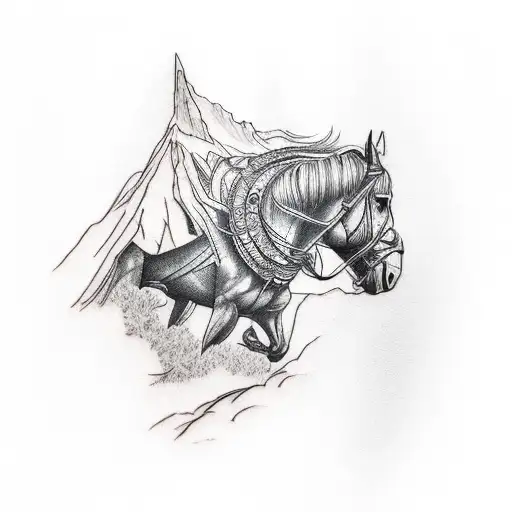 forearm tattoo of a mountain range transitioning into a cowboy on a horse tattoo design idea