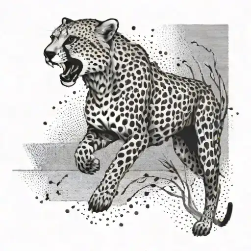 A cheetah running through a field of numbers 17, 816, and 703, symbolizing speed and agility  tattoo design idea