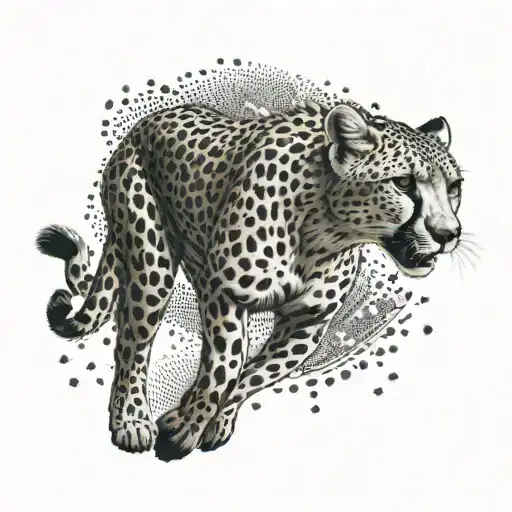 A cheetah running through a field of numbers 17, 816, and 703, symbolizing speed and agility tattoo design idea