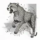 A cheetah running through a field of numbers 17, 816, and 703, symbolizing speed and agility  tattoo design idea