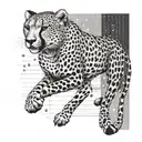 A cheetah running through a field of numbers 17, 816, and 703, symbolizing speed and agility  tattoo design idea