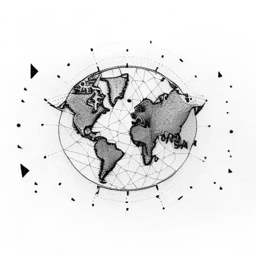 A detailed map of the world with landmarks from places you've traveled to marked with dots tattoo design idea