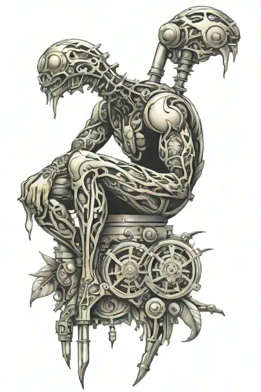  , bio mechanical leg sleeve inspired tattoo design idea