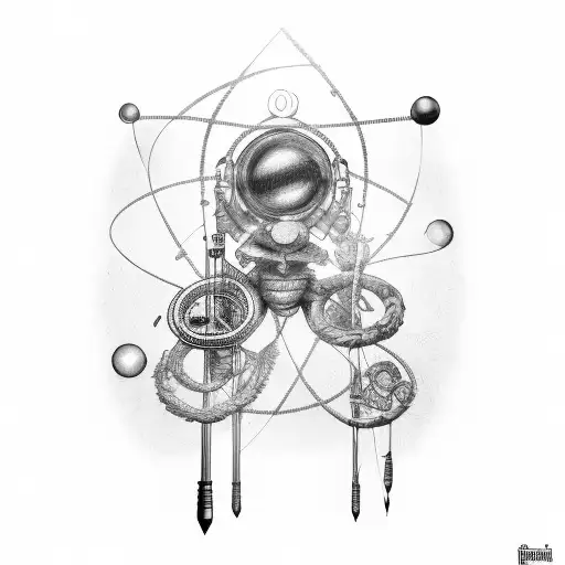 Physics equations intertwined with musical staff tattoo design idea