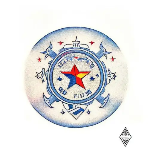 A traditional tattoo design incorporating the iconic Cruzeiro logo and the five stars, paying homage to the team's glorious history and achievements tattoo design idea