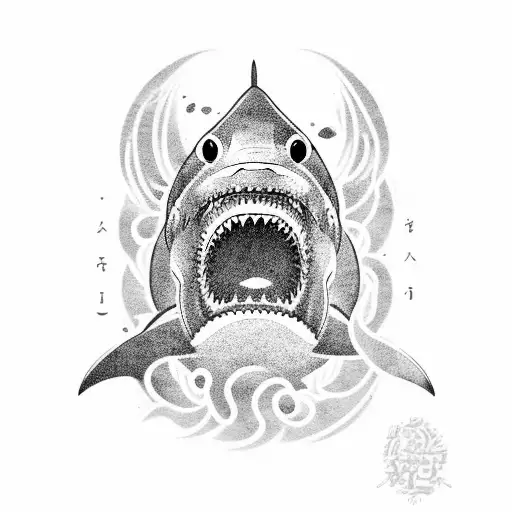 Shark in a traditional Japanese wave design tattoo design idea
